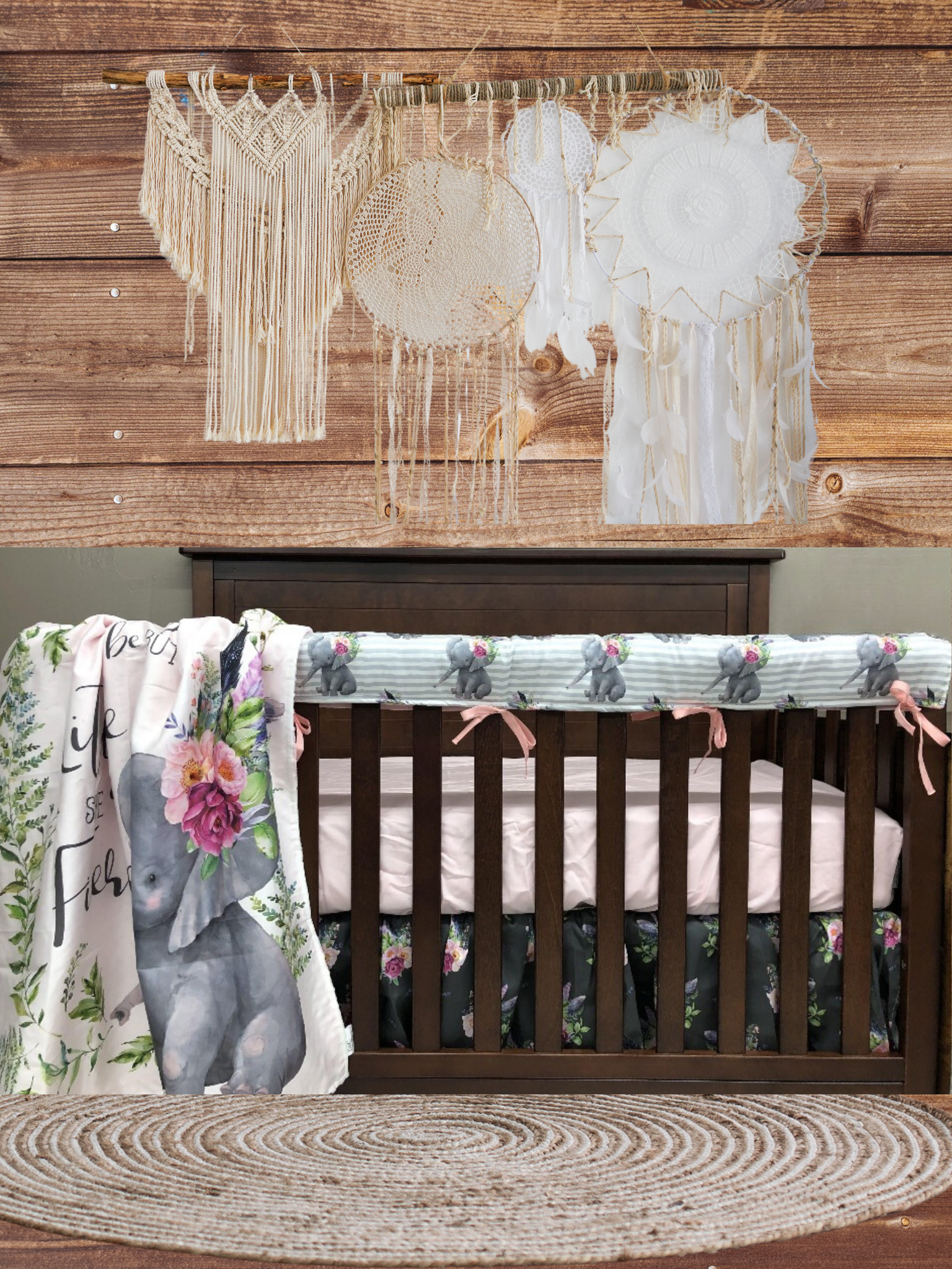 Custom Girl Crib Bedding - Elephant Baby Bedding Collection - DBC Baby Bedding Co 