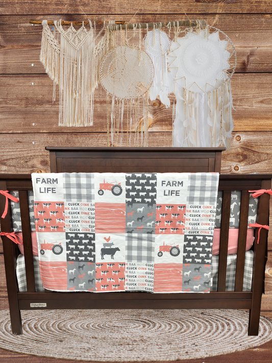 Custom Girl Crib Bedding - Farm Life and Tractor Farm Baby Bedding Collection - DBC Baby Bedding Co 