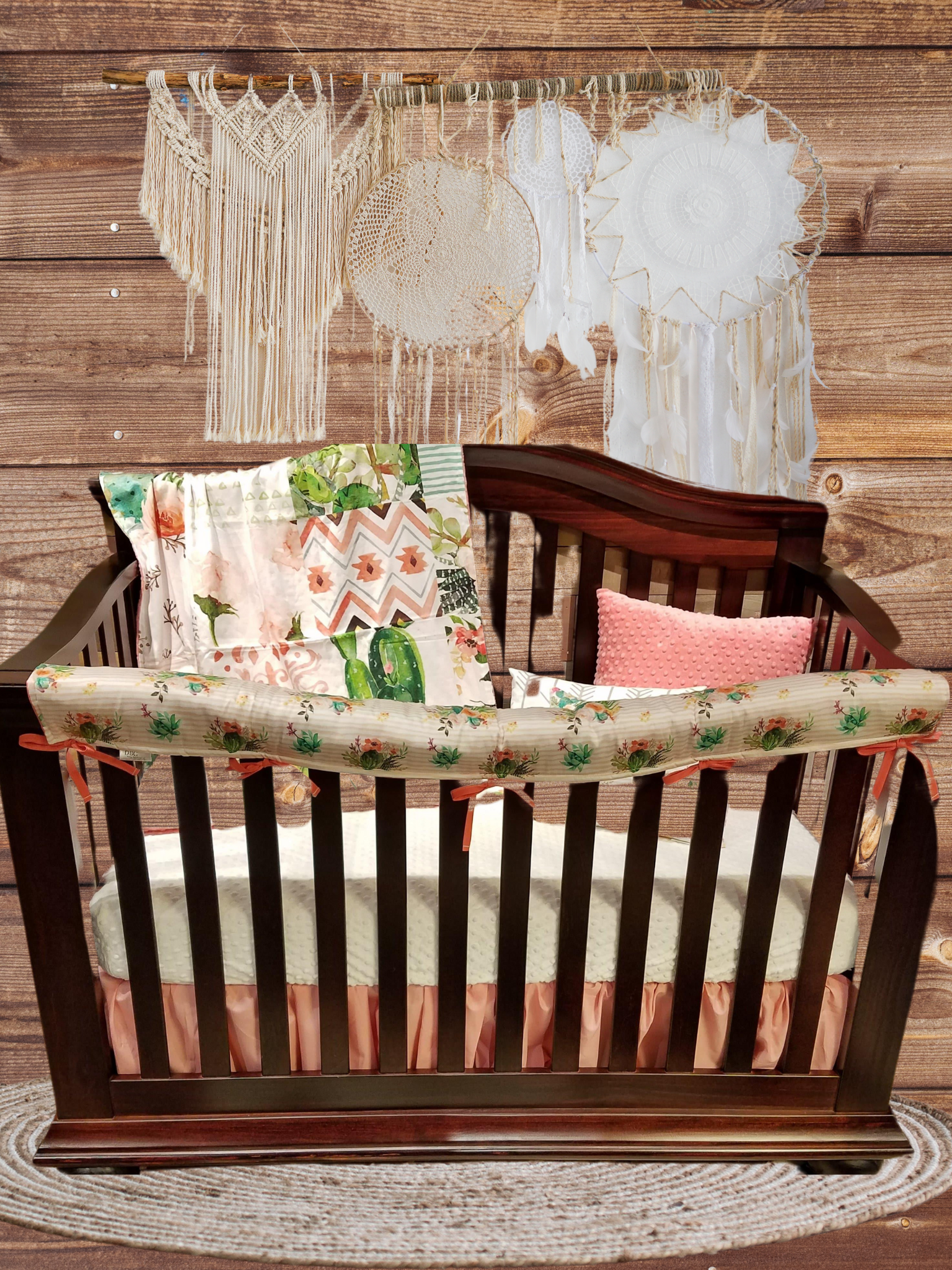 Custom Girl Crib Bedding - Watercolor Cactus Nursery Collection - DBC Baby Bedding Co 