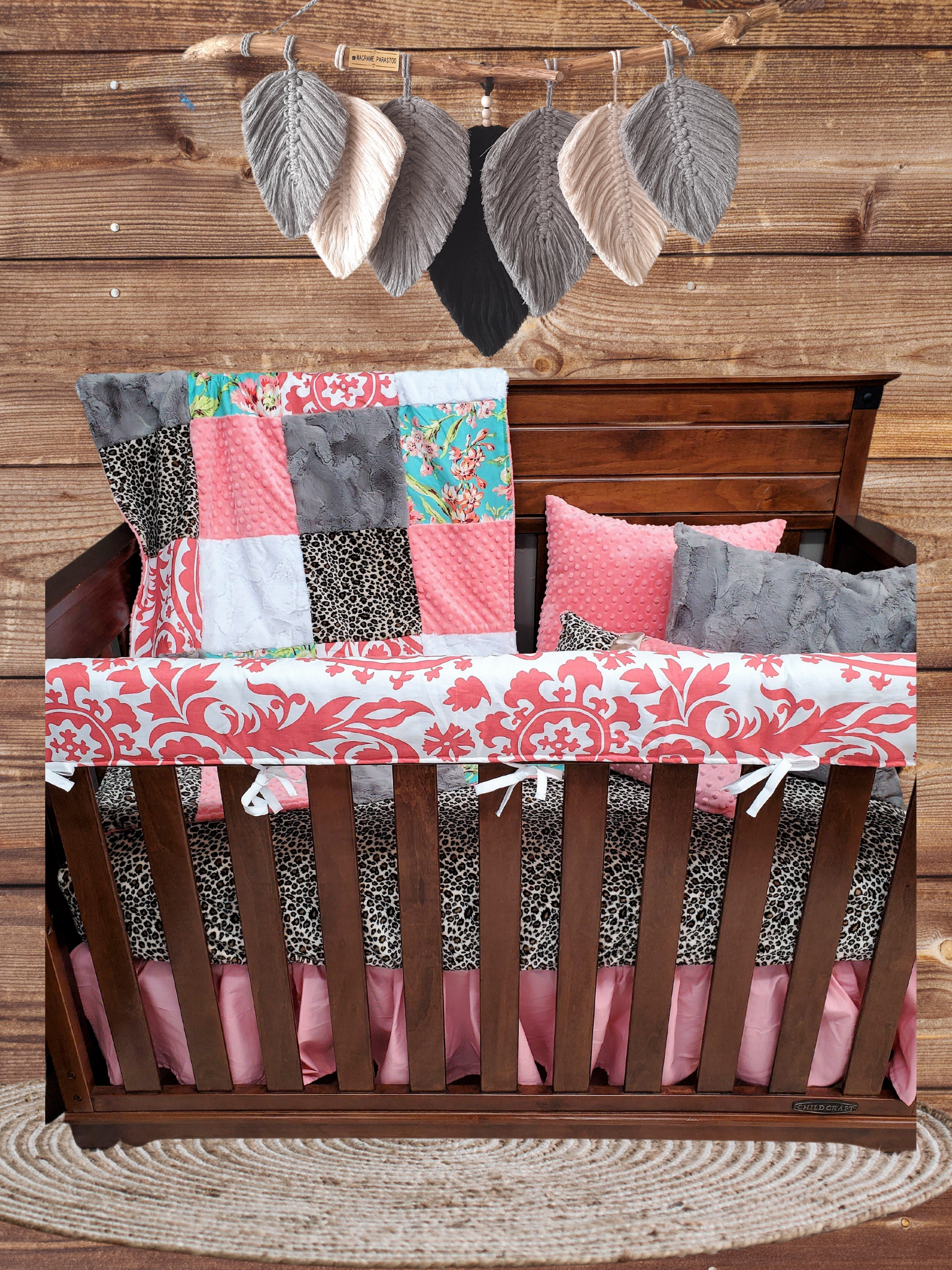 Girl Crib Bedding - Cheetah and Teal Floral Crib Bedding Collection - DBC Baby Bedding Co 