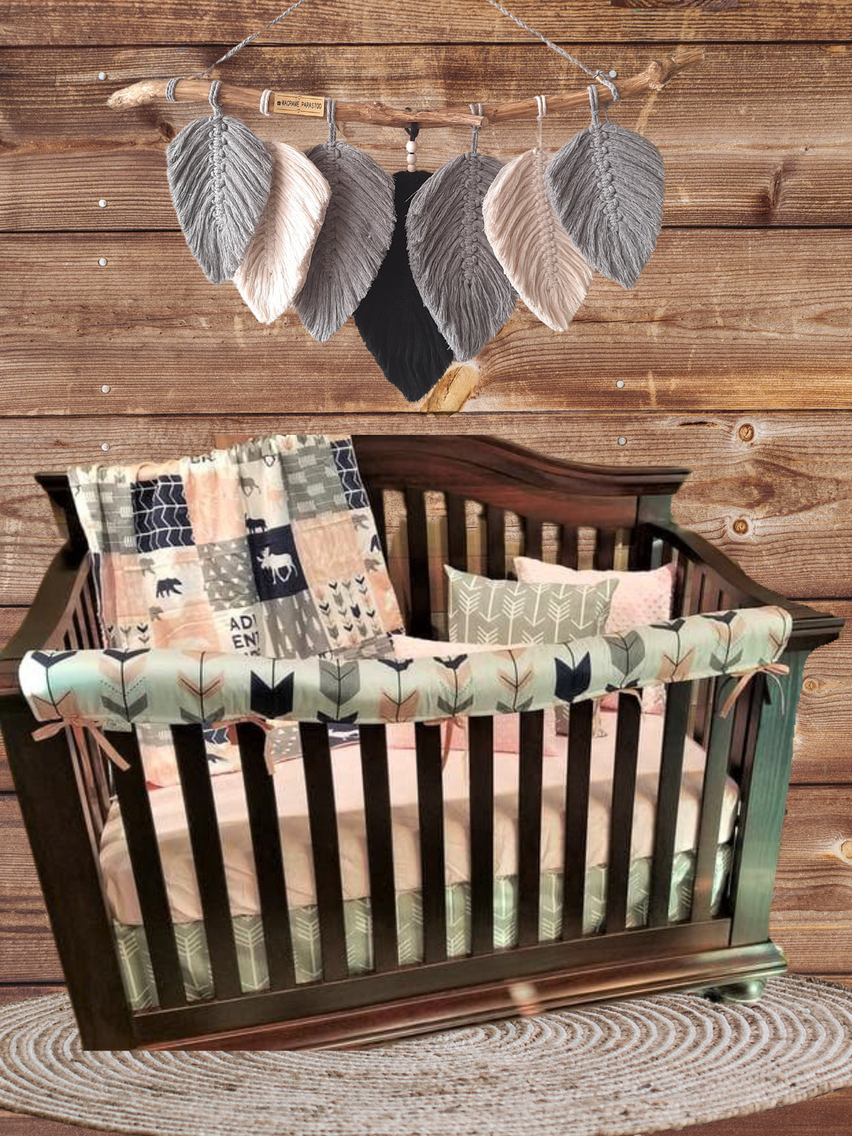 Custom Girl Crib Bedding - Adventure Moose Bear Woodland Crib Bedding &amp; Nursery Collection - DBC Baby Bedding Co 