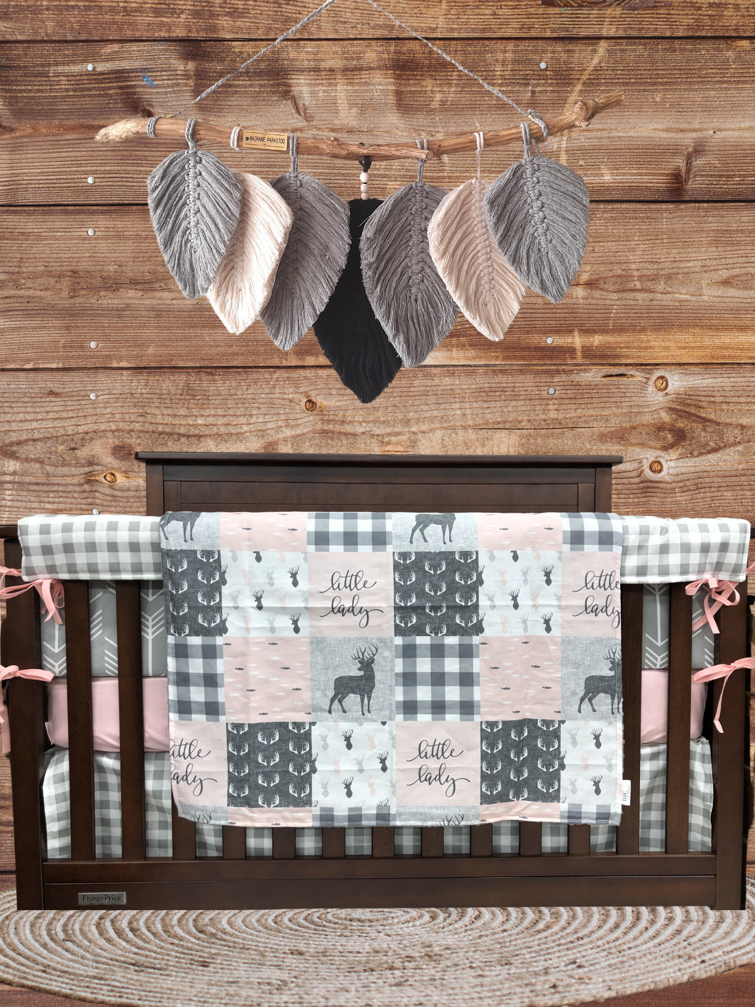 New Release Girl Crib Bedding - Little Lady Antler Woodland Baby Bedding Collection - DBC Baby Bedding Co 