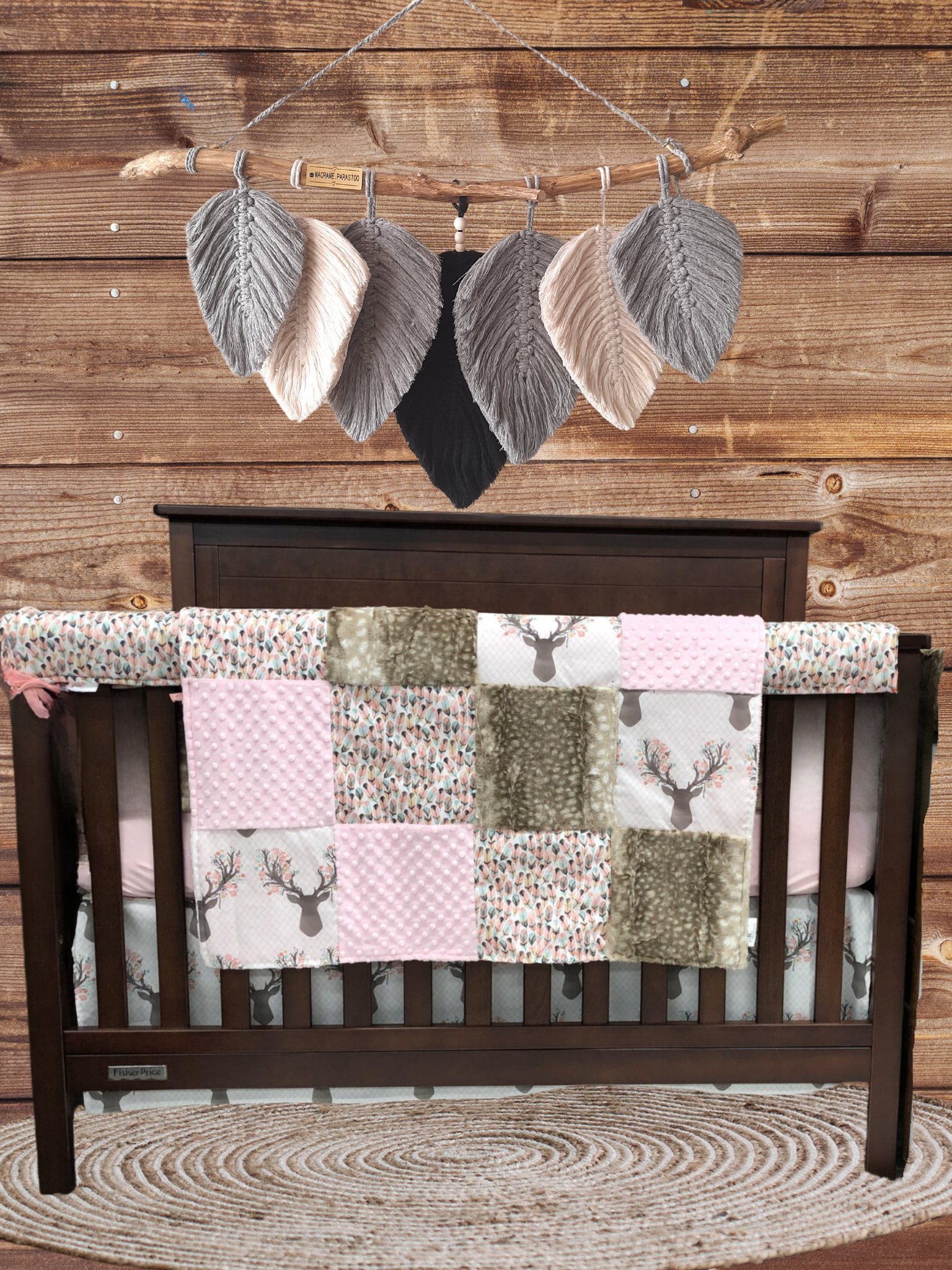 New Release Girl Crib Bedding - Tulip Fawn and Feather Woodland Baby Bedding Collection - DBC Baby Bedding Co 