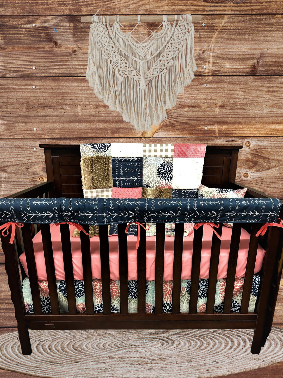 Ready Ship Girl Crib Bedding - Color Burst Floral , Arrow, Fawn Minky Woodland Baby Bedding Collection - DBC Baby Bedding Co 