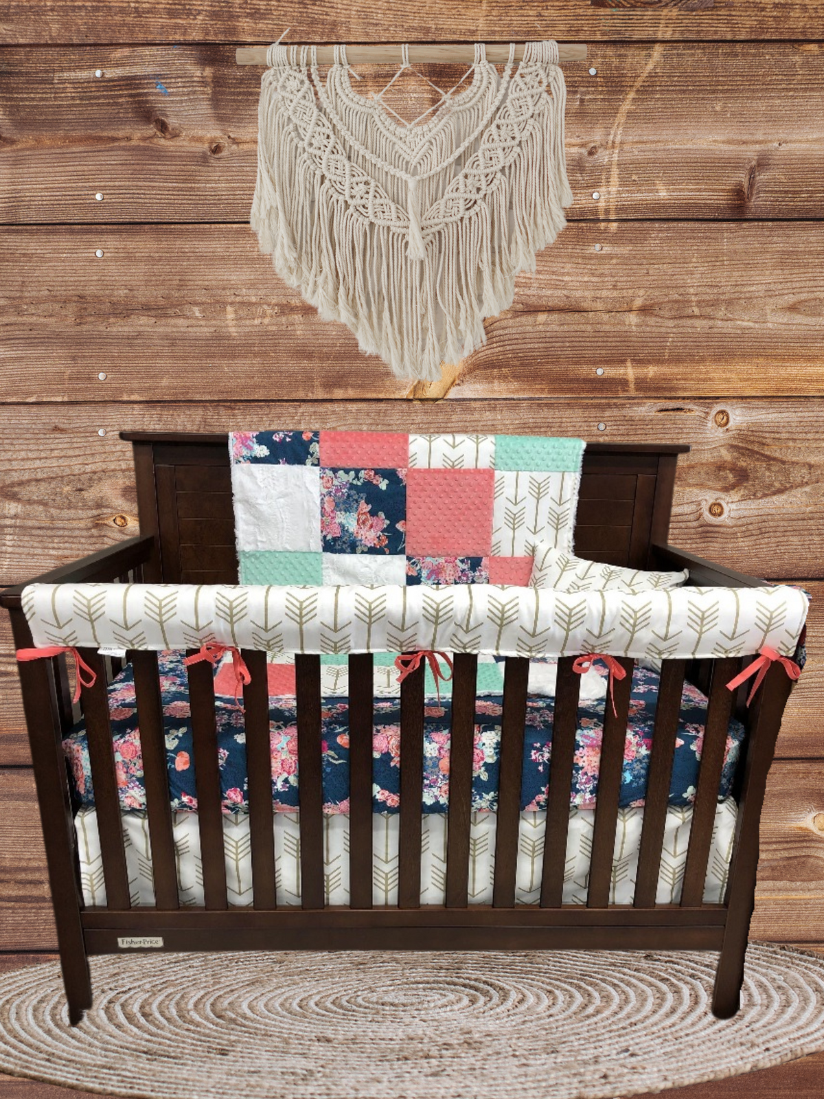 Ready Ship Girl Crib Bedding - Navy Floral and Gold Arrow Baby Bedding Collection - DBC Baby Bedding Co 