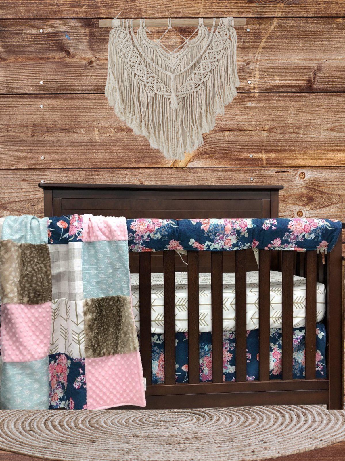 Ready Ship Girl Crib Bedding- Floral, Arrow, Fawn Baby Bedding Collection - DBC Baby Bedding Co 