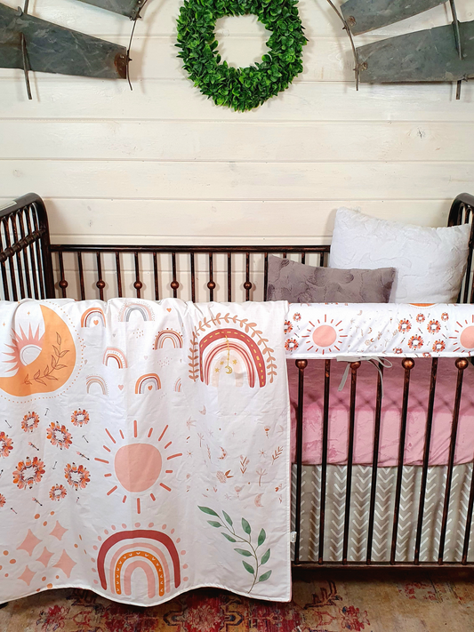 Custom Girl Crib Bedding - Boho Rainbow Baby Bedding Collection - DBC Baby Bedding Co 