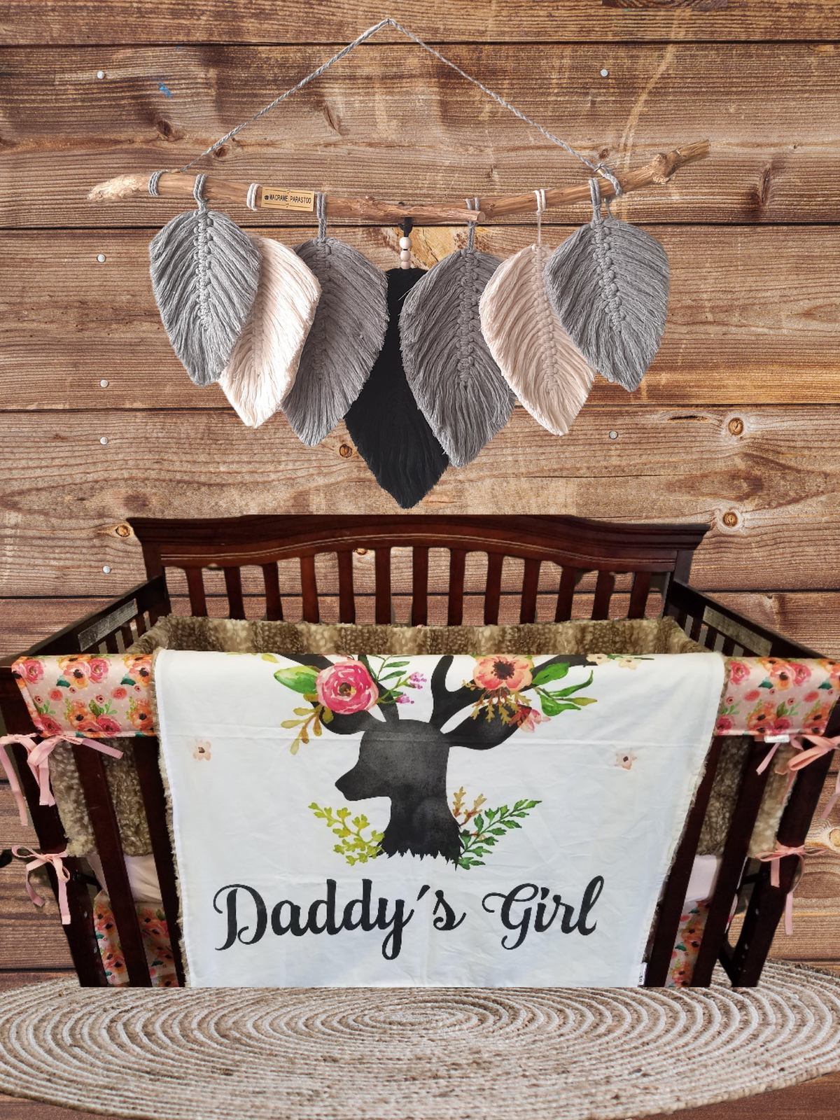 Custom Girl Crib Bedding - Daddy&#39;s Girl Deer and Rose Woodland Baby Bedding Collection - DBC Baby Bedding Co 