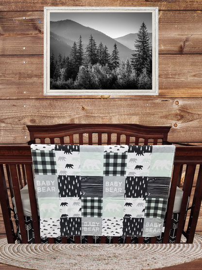 Boy Crib Bedding - Mint, Gray, Black Baby Bear Woodland Baby Bedding Collection - DBC Baby Bedding Co 