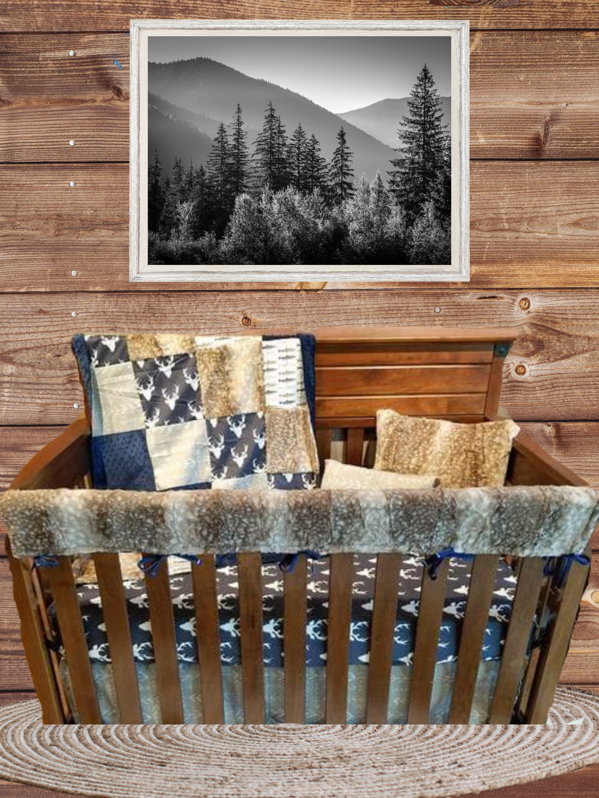 Boy Crib Bedding - Navy Buck, Trout Fishing, Fawn Minky Woodland Baby &amp; Toddler Bedding Collection - DBC Baby Bedding Co 