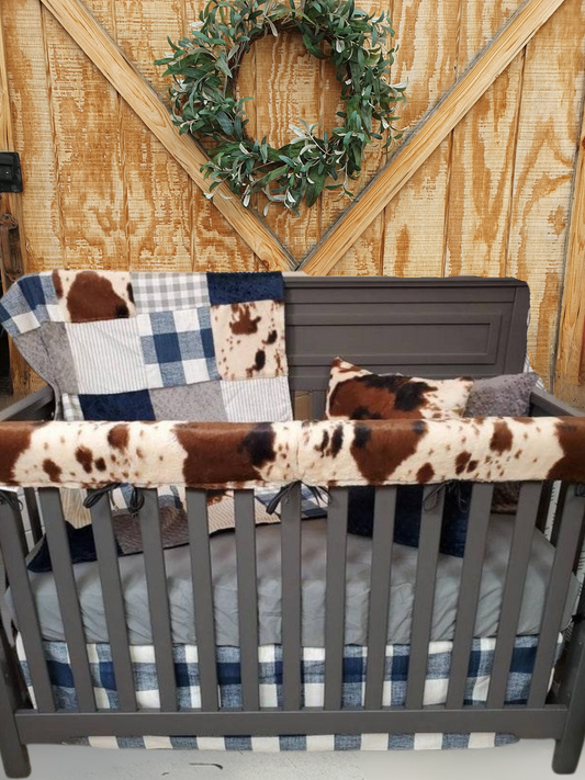 Boy Crib Bedding- Cow Minky and Check Farmhouse Western Baby & Toddler Bedding Collection - DBC Baby Bedding Co 