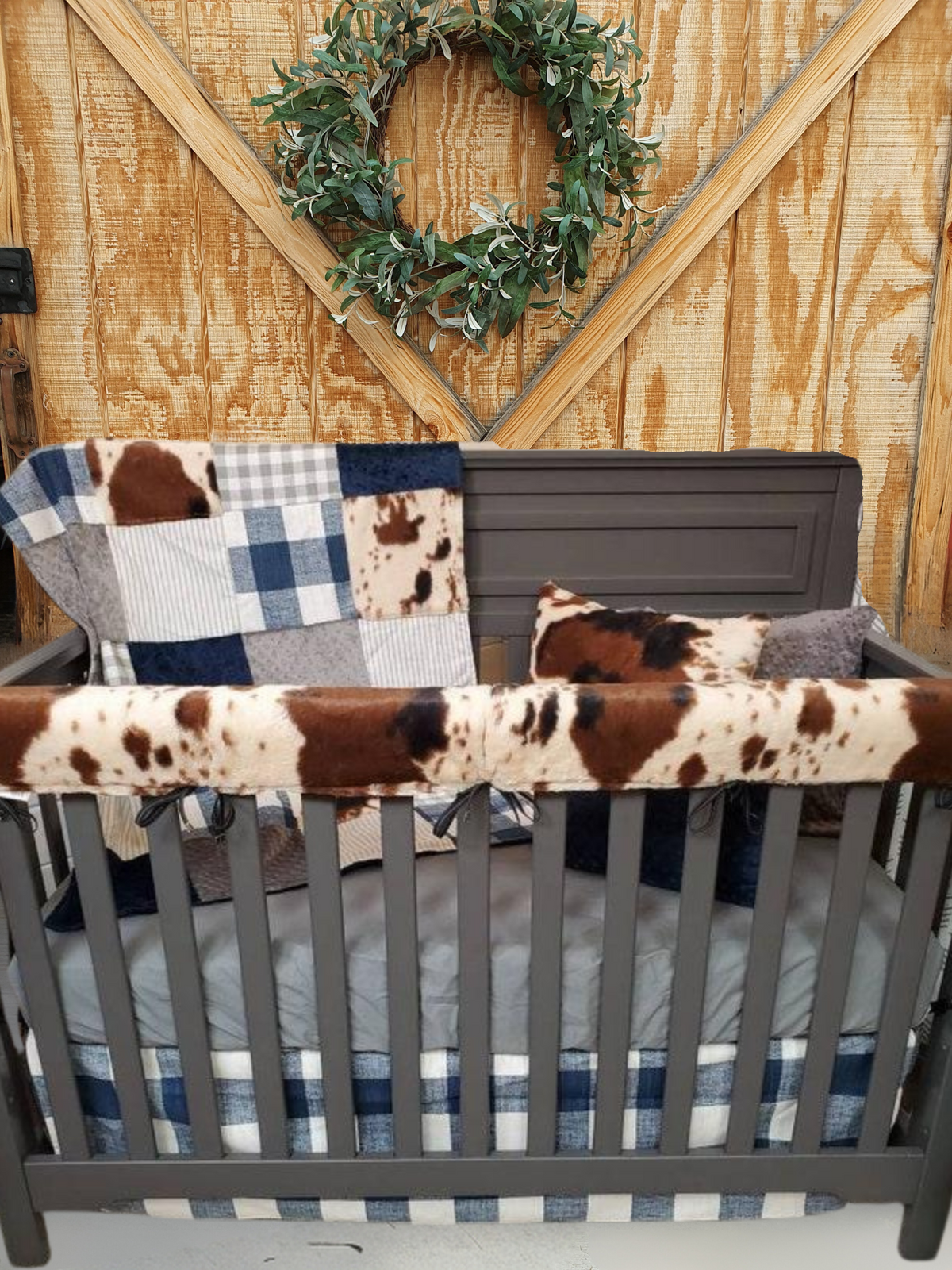 Boy Crib Bedding- Cow Minky and Check Farmhouse Western Baby &amp; Toddler Bedding Collection - DBC Baby Bedding Co 