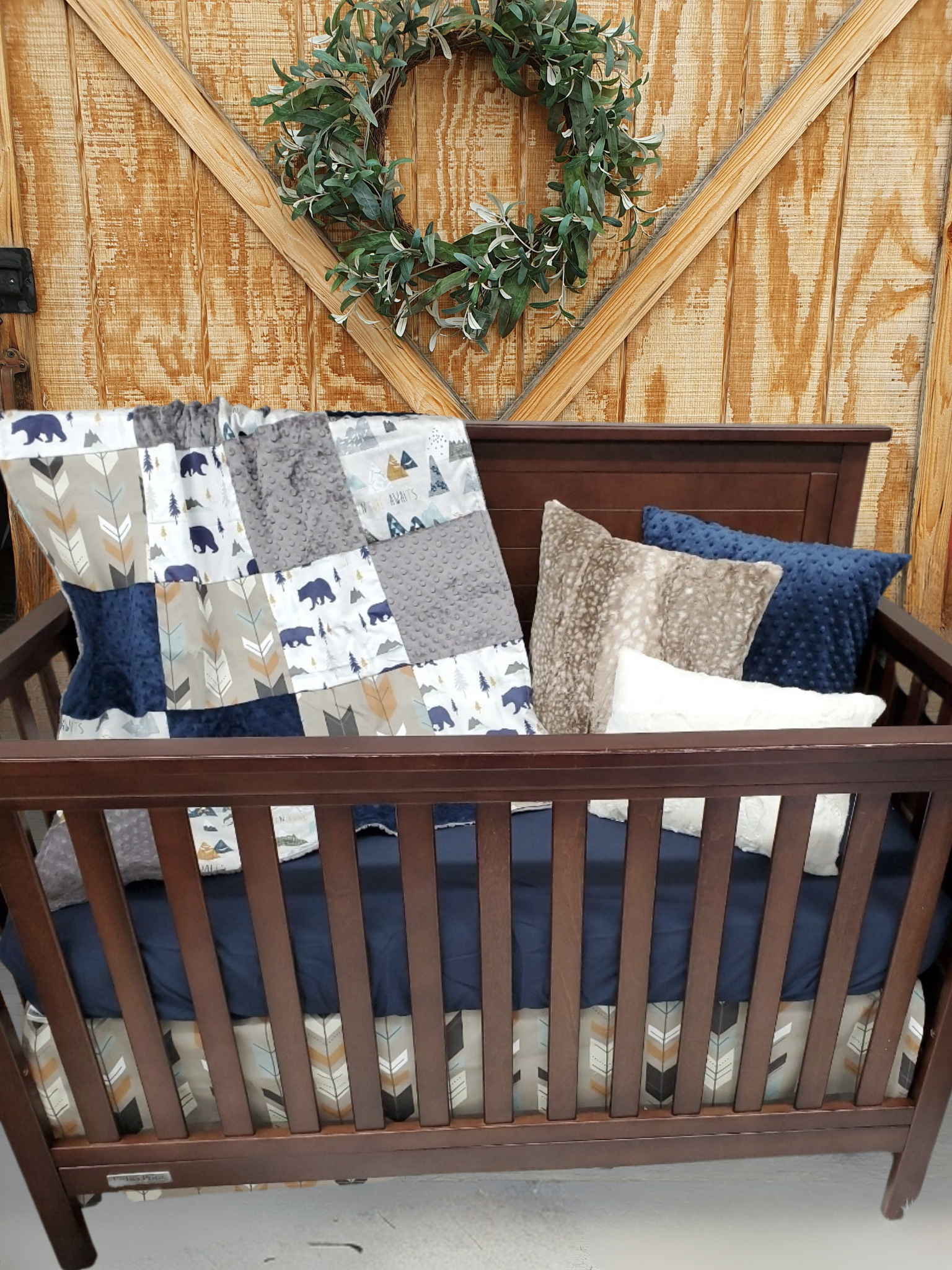 Custom Boy Crib Bedding - Adventure Awaits, Bears, Arrows Woodland Baby Bedding Collection - DBC Baby Bedding Co 