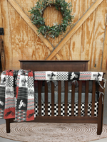 Custom Boy Crib Bedding - Dirt Bike, Race Flag Check, Motocross Baby Bedding Collection - DBC Baby Bedding Co 