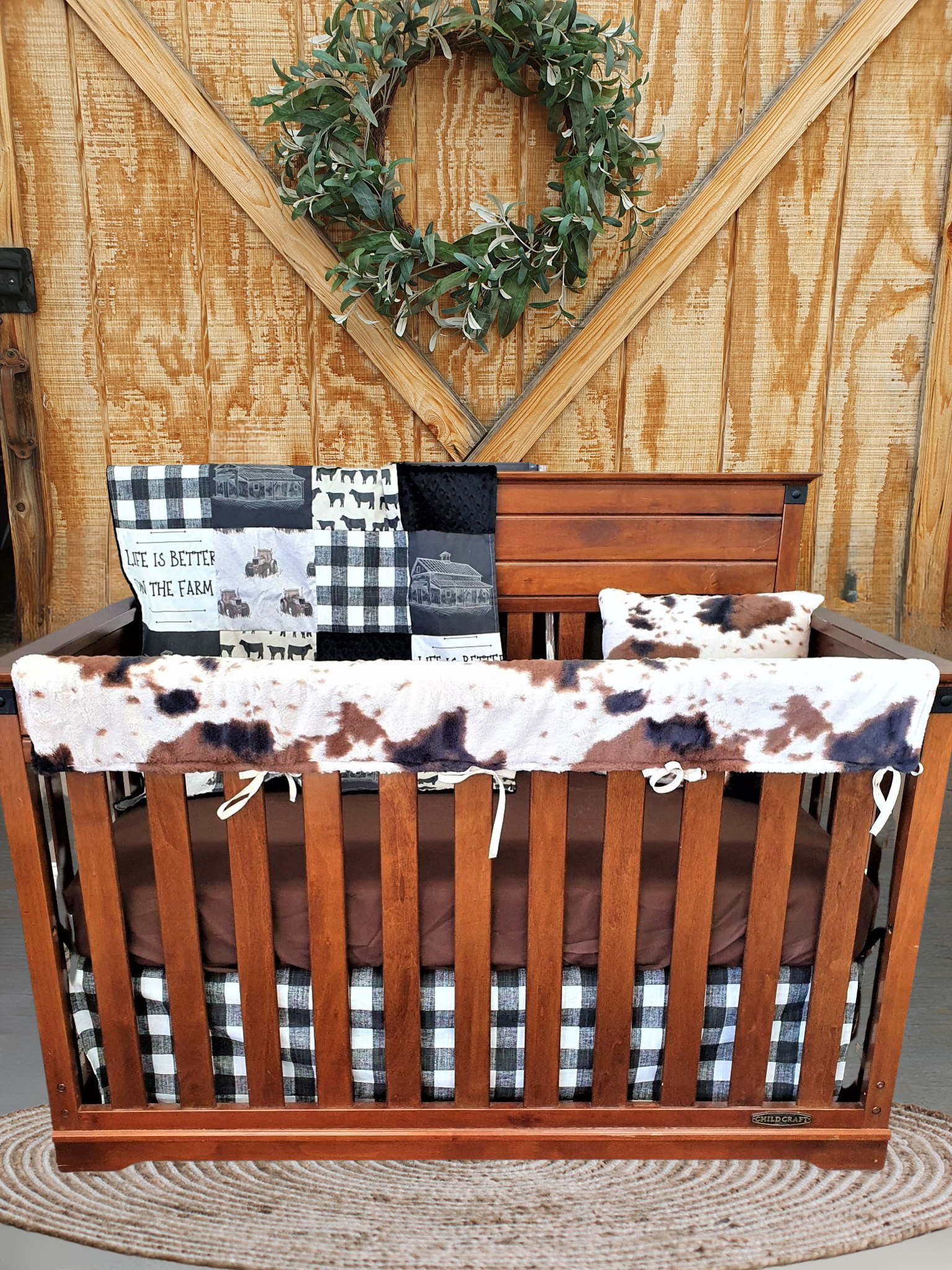 Custom Boy Crib Bedding - Life is Better on the Farm, Tractors, and Cow Minky Western Baby Bedding Collection - DBC Baby Bedding Co 