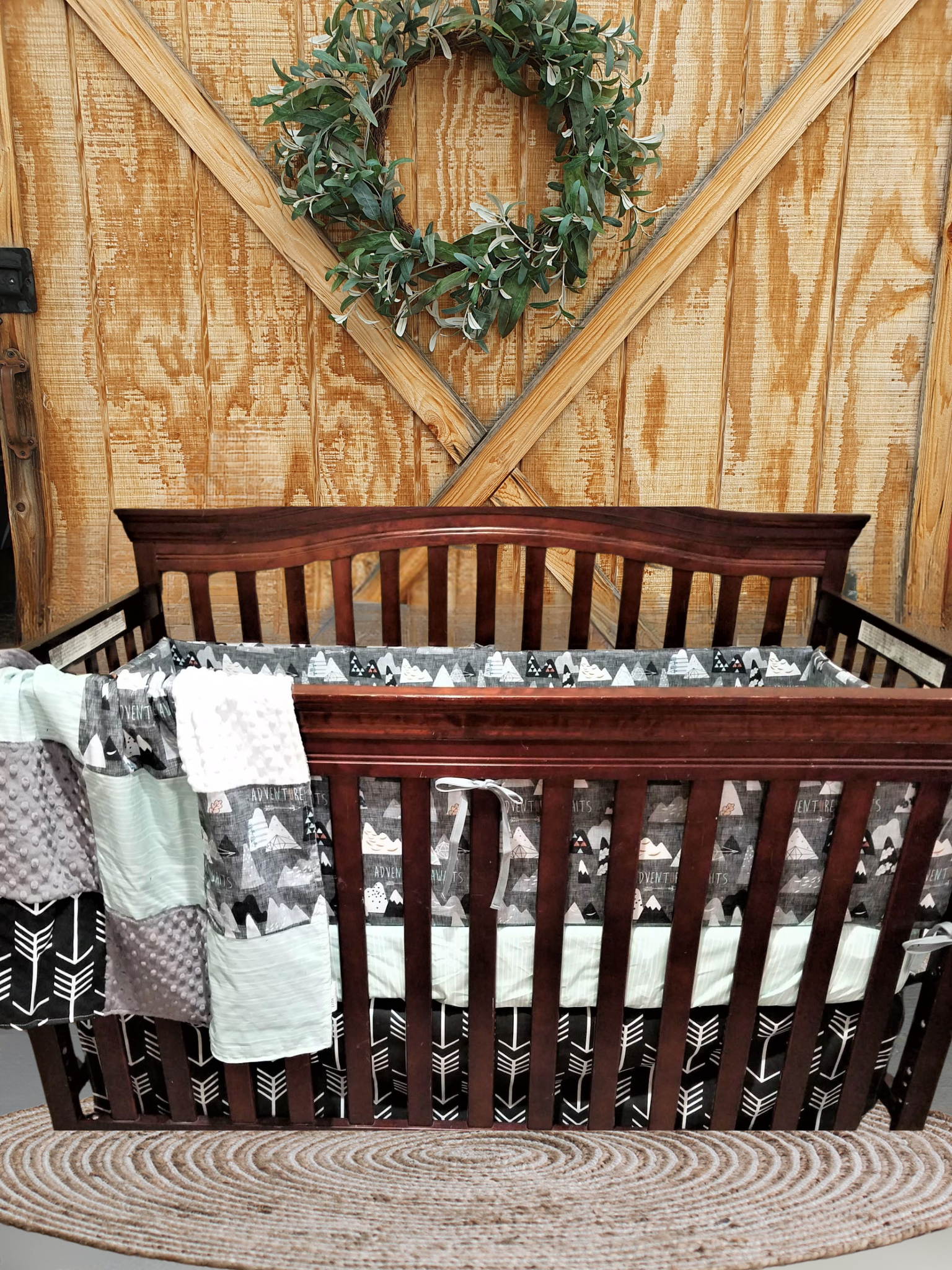 Custom Boy Crib Bedding- Adventure Awaits Mountain Woodland Baby Bedding Collection - DBC Baby Bedding Co 