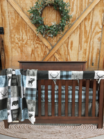 Custom Boy Crib Bedding- Adventure Awaits, Moose, Bears, Woodland Adventure Baby Bedding Collection - DBC Baby Bedding Co 