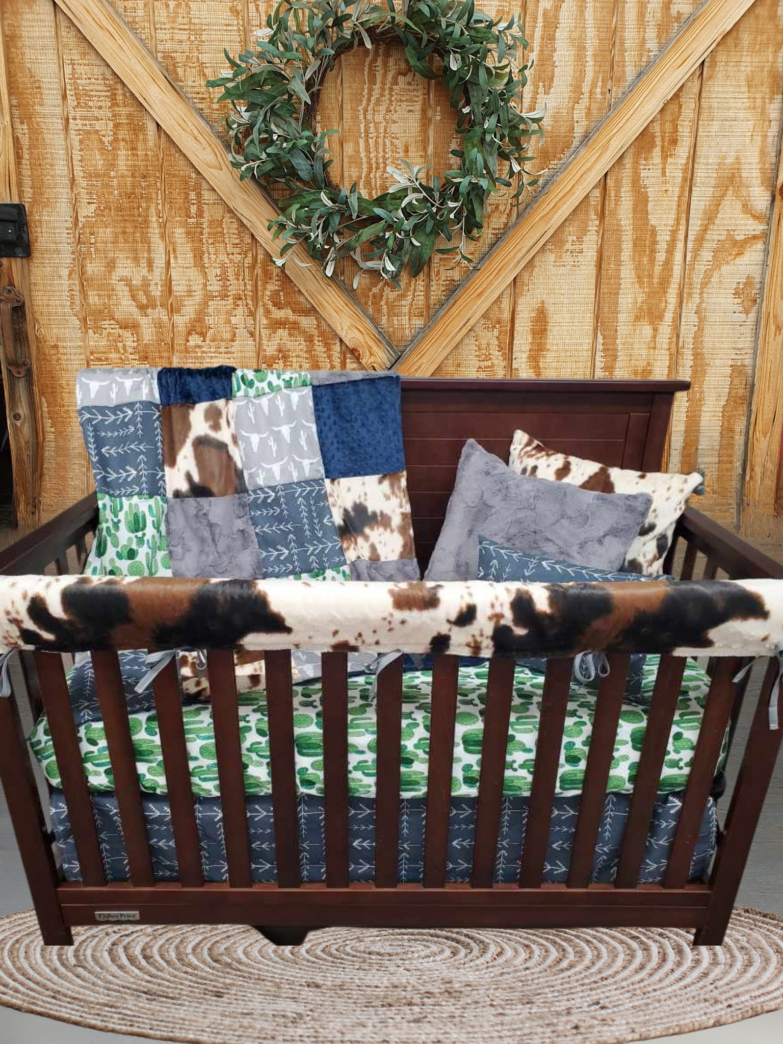 New Release Boy Crib Bedding- Steer, Cactus, and Cow Minky Western Ranch Baby Bedding & Nursery Collection - DBC Baby Bedding Co 