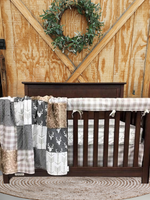 Ready Ship Boy Crib Bedding - Gray Buck, Arrow, Tan Buffalo Check Woodland Deer Baby Bedding Collection - DBC Baby Bedding Co 