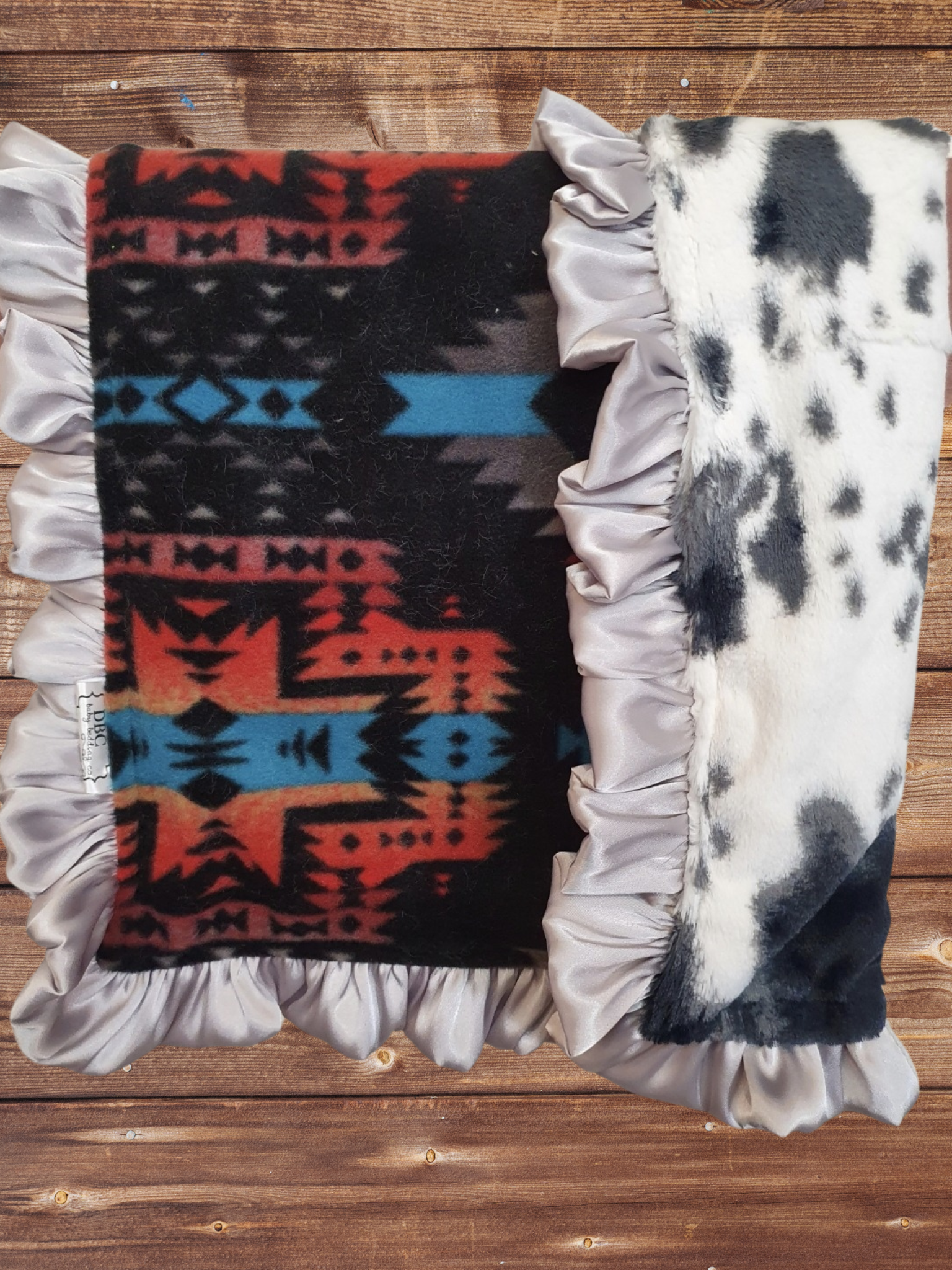 Ruffle Baby Lovey - Black Aztec and Storm Cow Minky Western Lovey - DBC Baby Bedding Co 