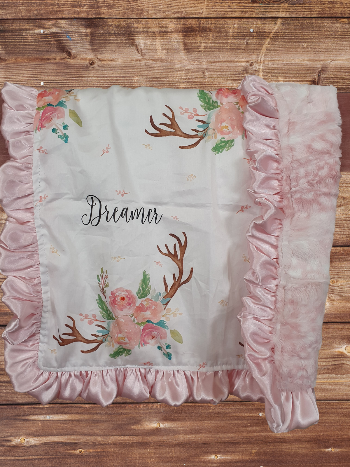 Ruffle Baby Lovey - Dreamer Floral Antler and Rosewater Fawn Minky Lovey - DBC Baby Bedding Co 