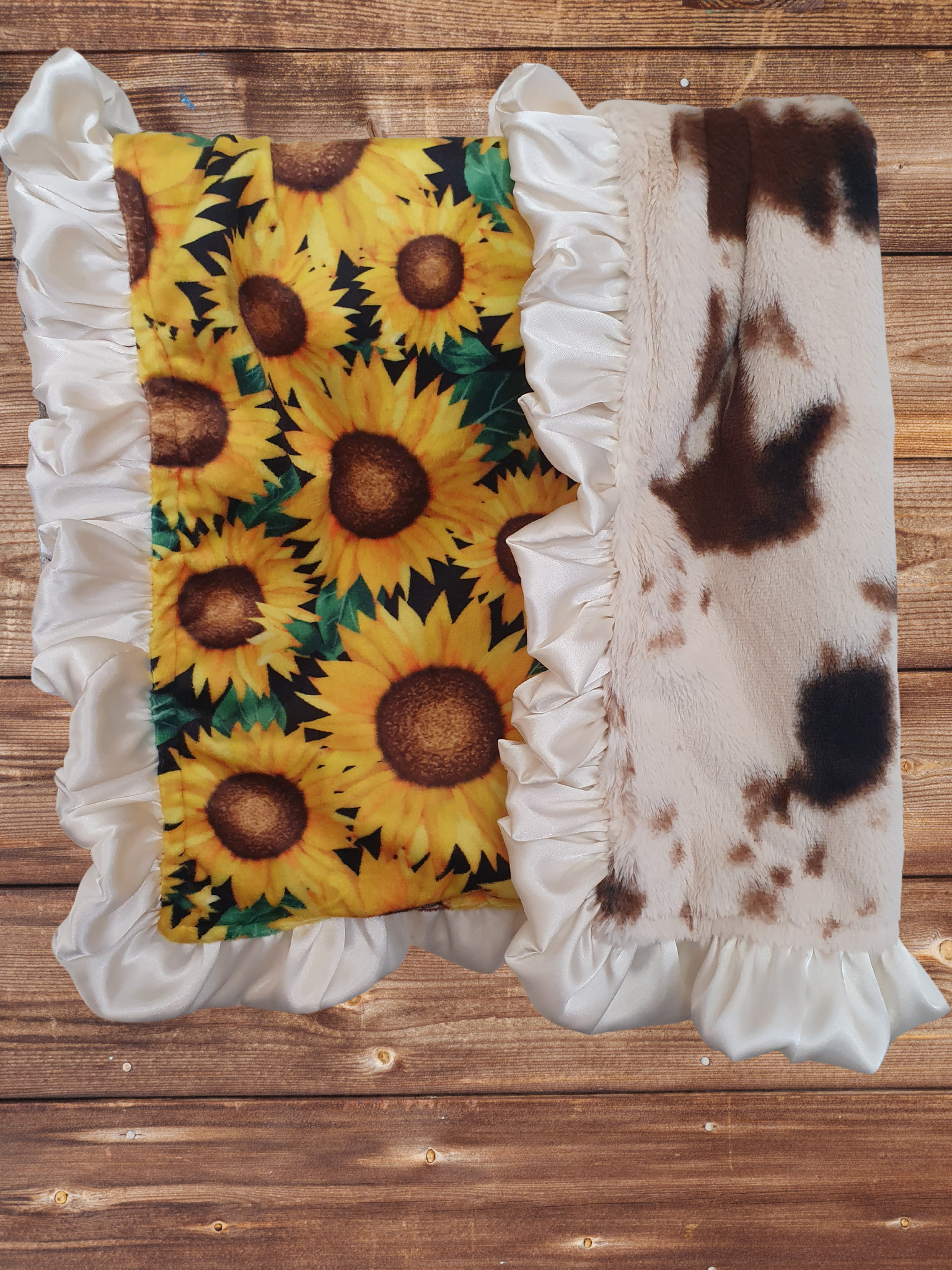 Ruffle Baby Lovey - Sunflower Minky and Cow Minky Lovey - DBC Baby Bedding Co 