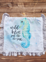 Ruffle Baby Lovey - Wild Free Sea Horse and Gray Minky Lovey - DBC Baby Bedding Co 