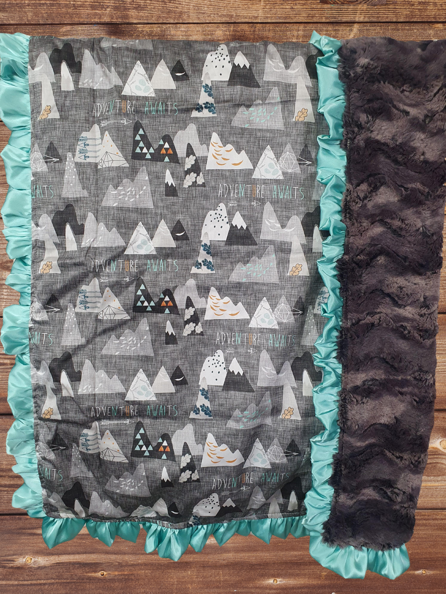 Baby Ruffle Blanket - Adventure Awaits Mountains Woodland Blanket - DBC Baby Bedding Co 