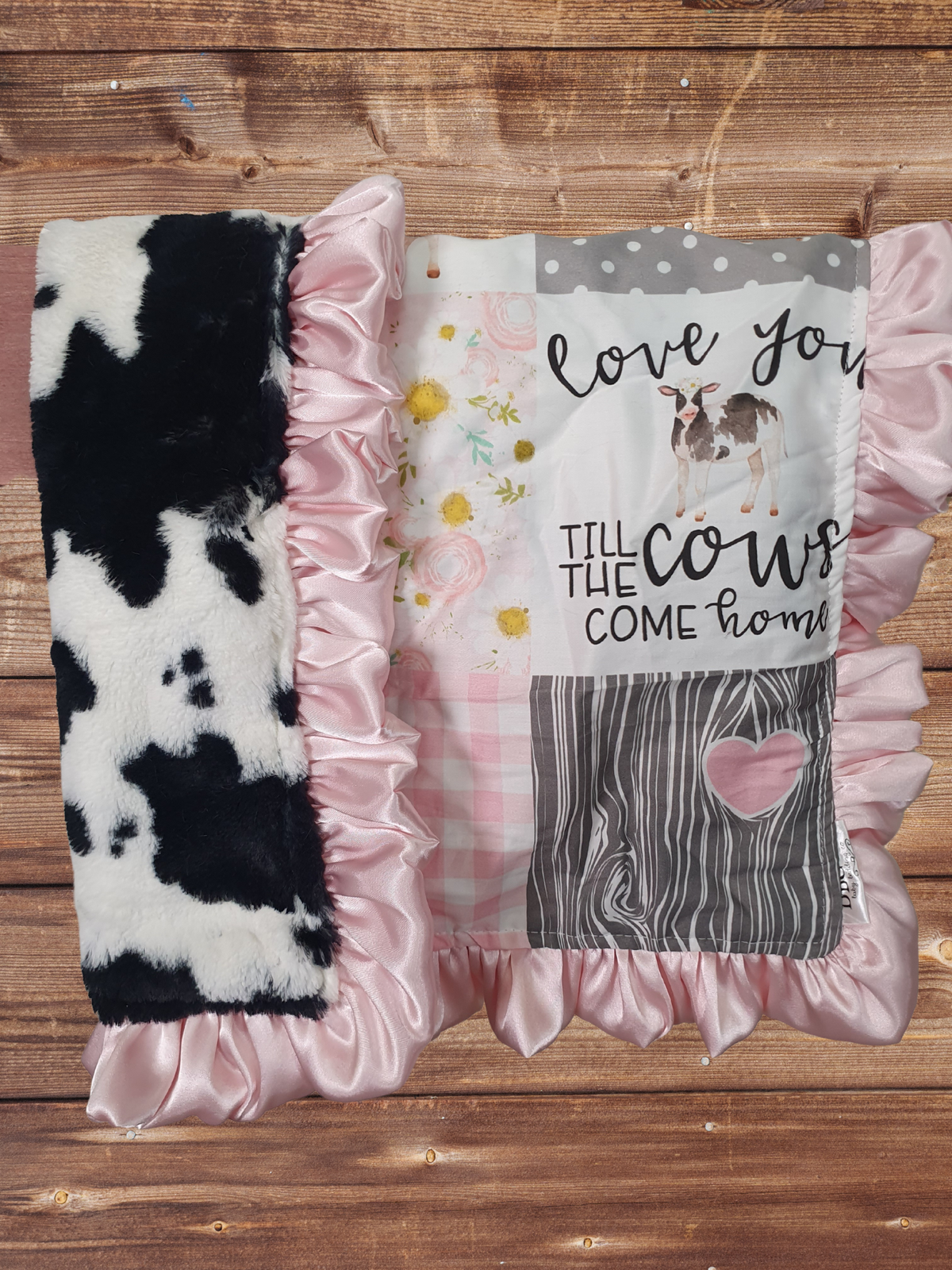 Baby Ruffle Blanket - Blush Cows Come Home and Black White Cow Minky Farm Blanket - DBC Baby Bedding Co 