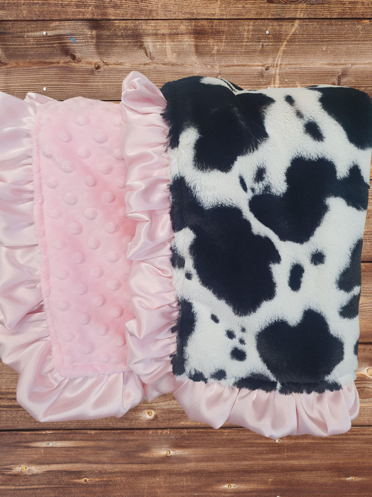 Baby Ruffle Lovey - Black White Cow Minky Farm Lovey - DBC Baby Bedding Co 