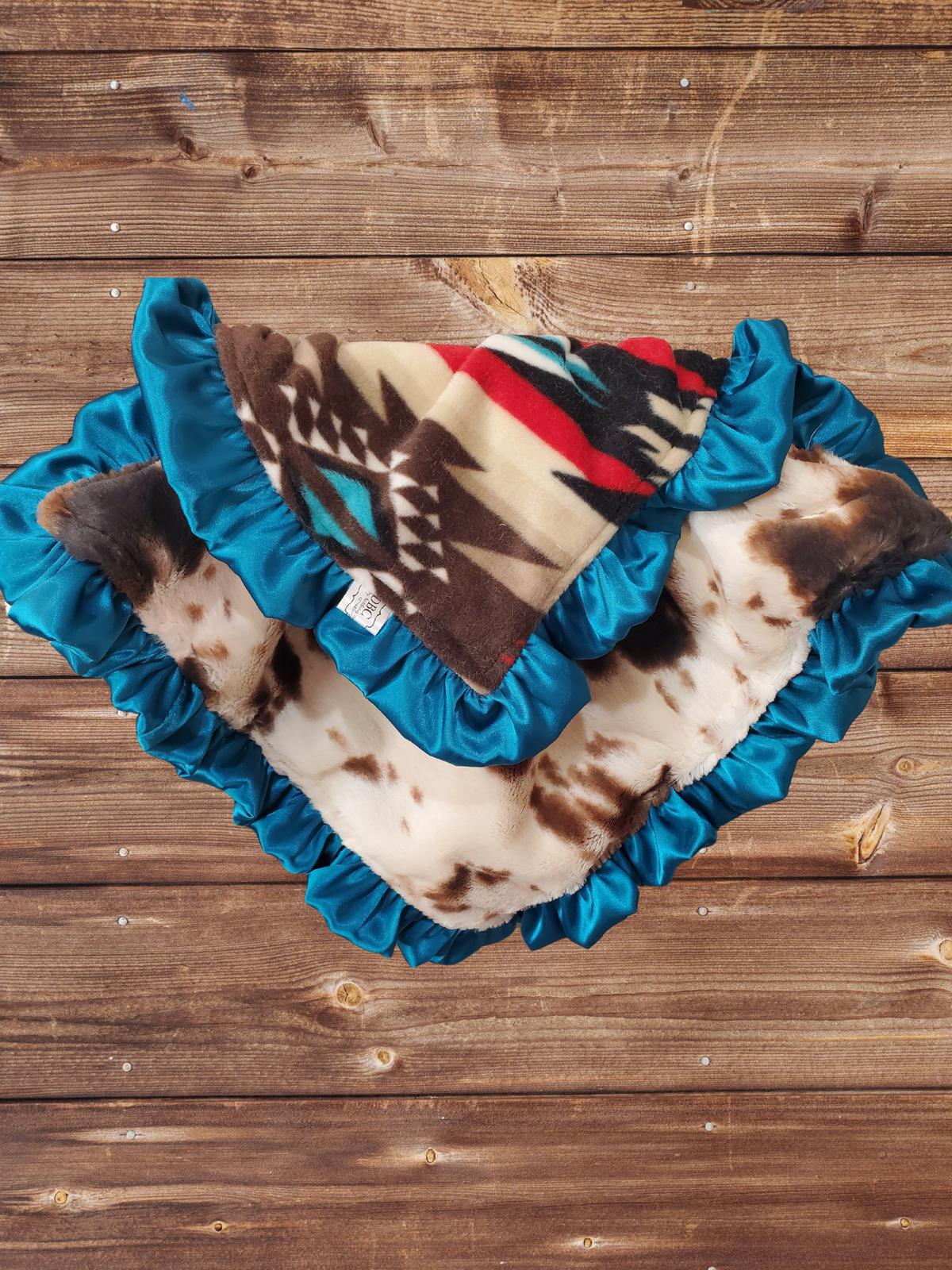 Baby Ruffle Lovey - Brown Aztec and Cow Minky Western Lovey - DBC Baby Bedding Co 