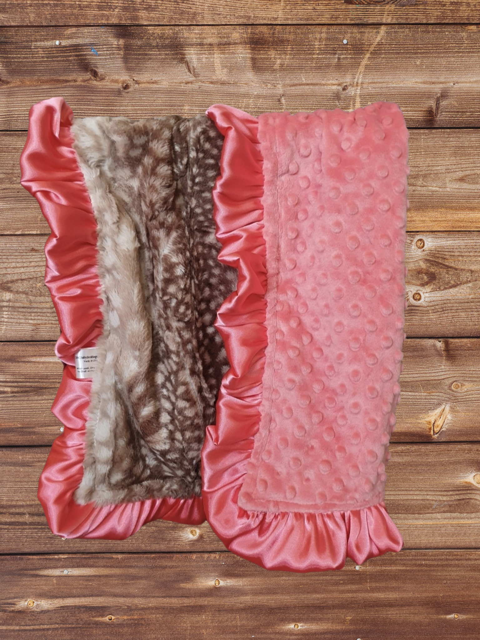 Baby Ruffle Lovey - Fawn Minky and Coral Woodland Lovey - DBC Baby Bedding Co 