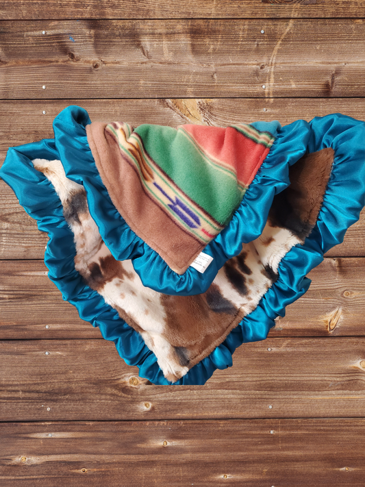 Baby Ruffle Lovey - Serape Fleece and Cow Minky Western Lovey - DBC Baby Bedding Co 