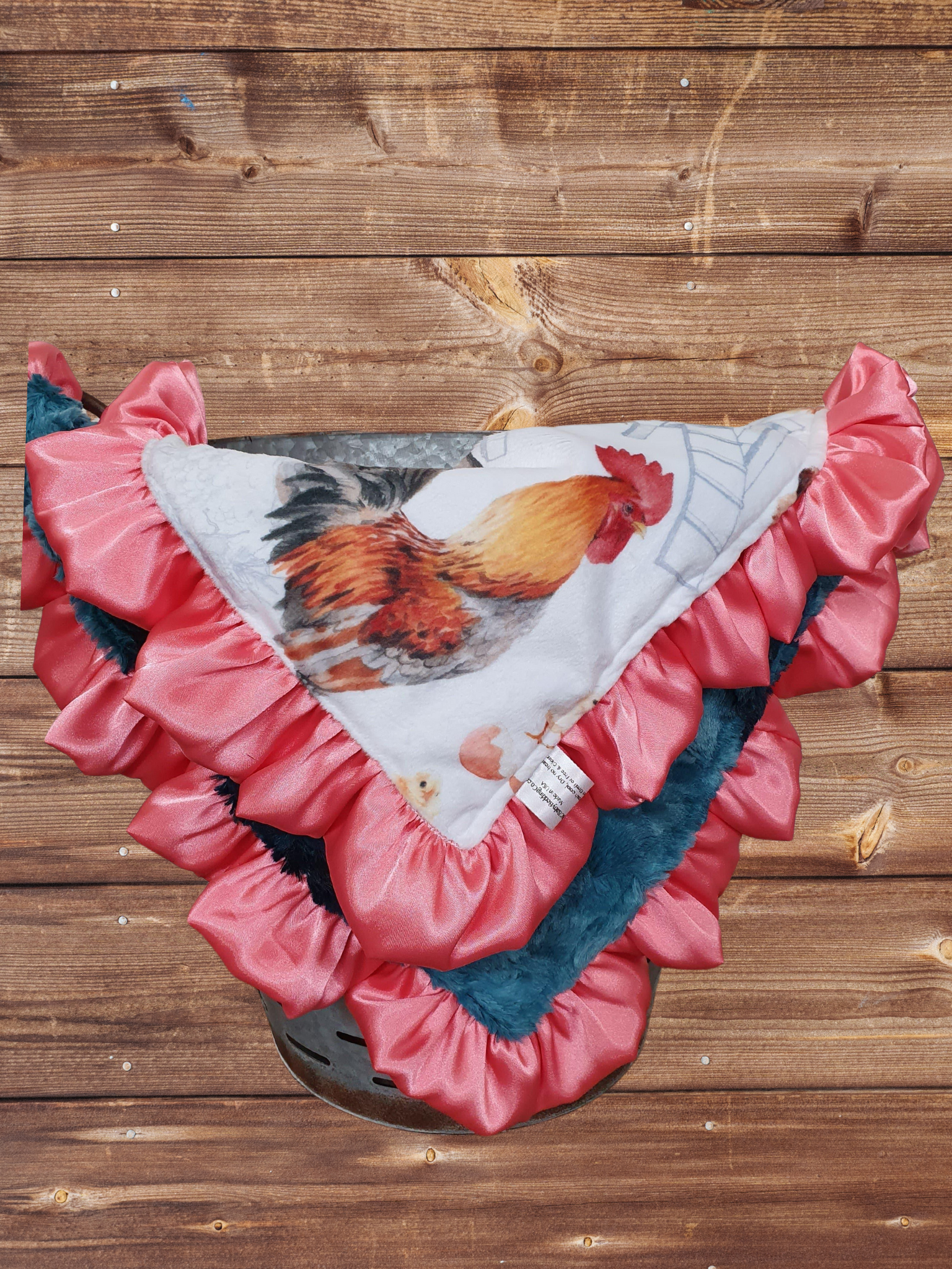 Ruffle Baby Lovey - Chicken Minky and Mallard Galaxy Minky Farm Lovey - DBC Baby Bedding Co 