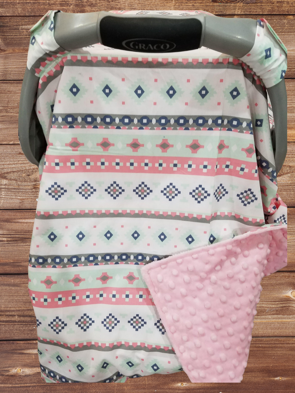 Carseat Tent - Pink Mint Aztec Western Tent - DBC Baby Bedding Co 