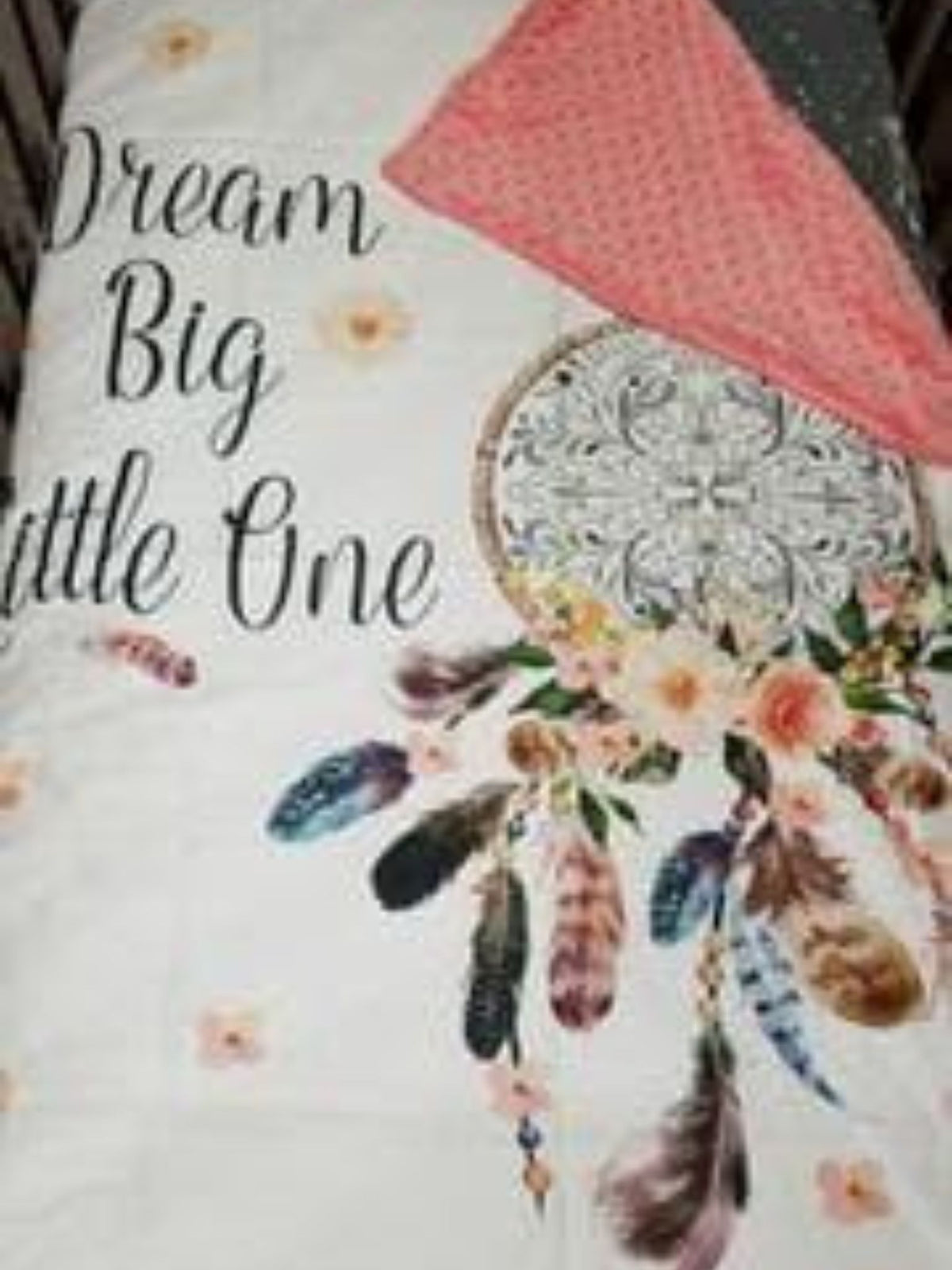 Standard Blanket - Dream Big Little One Dream Catcher and Coral Minky Boho Blanket - DBC Baby Bedding Co 