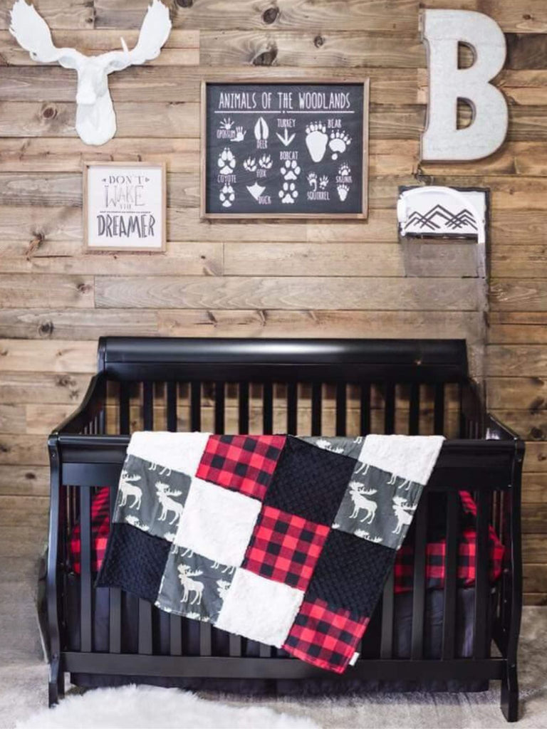 Boy Crib Bedding Moose Red Black Check Woodland Baby Bedding