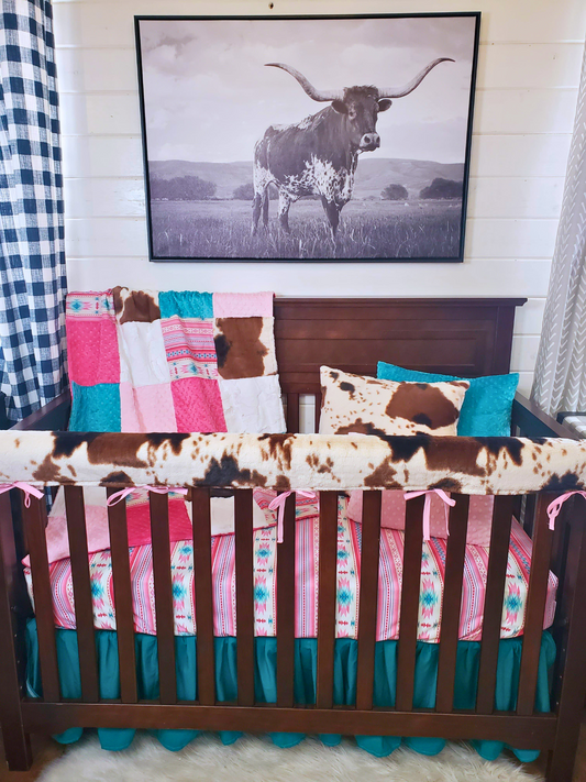 New Release Girl Crib Bedding- Pink Aztec, Cow Minky Western Bedding and Nursery Collection - DBC Baby Bedding Co 