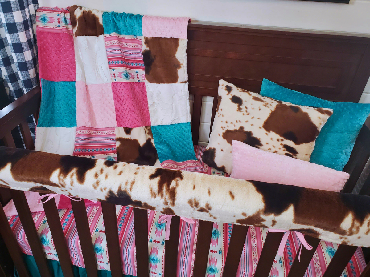 New Release Girl Crib Bedding- Pink Aztec, Cow Minky Western Bedding and Nursery Collection - DBC Baby Bedding Co 