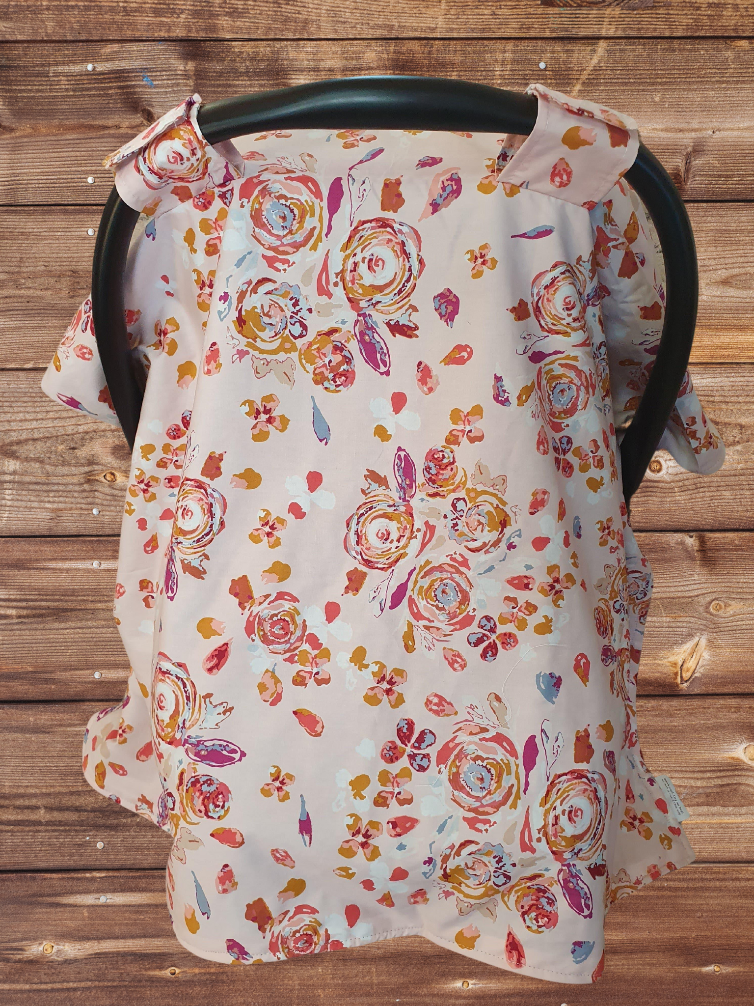 Carseat tent - Peach Summer Floral Tent - DBC Baby Bedding Co 