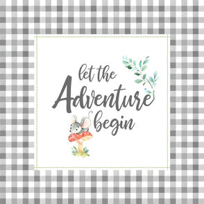 Baby Lovey - Let the Adventure Begin Woodland and gray wild rabbit minky with gray satin ruffle - DBC Baby Bedding Co 