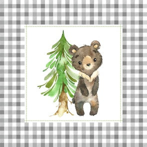 Baby Lovey - Baby Bear Woodland and wild rabbit minky with gray satin ruffle - DBC Baby Bedding Co 