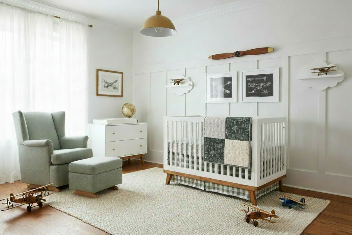 Airplane Blueprint Nursery - Bunched Blanket