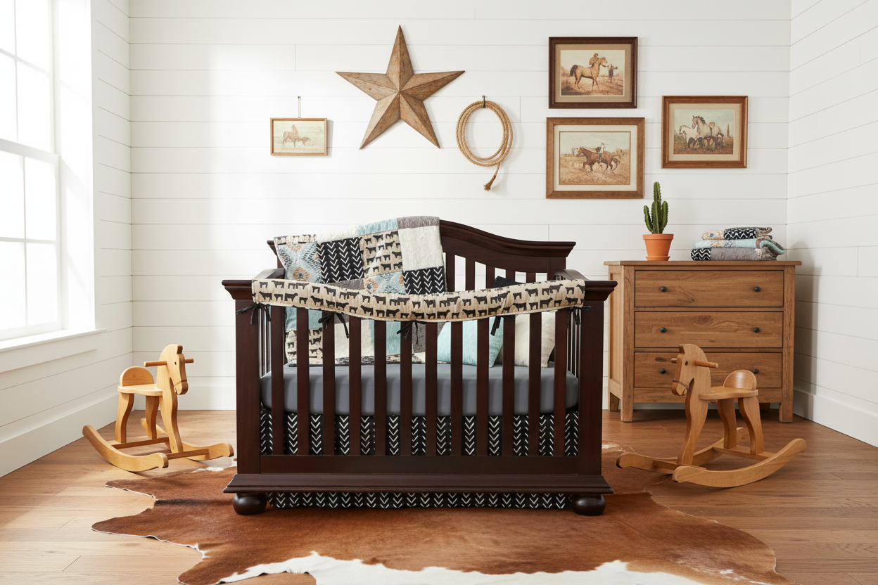 Angus, Aztec, and Arrowhead Western Boy Crib Bedding with rail guard and blanket