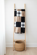 Black and White Buffalo Check Patchwork Blanket on Ladder