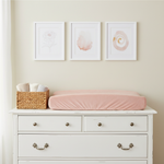 Blush Minky Changing Pad Cover on White Antique Dresser
