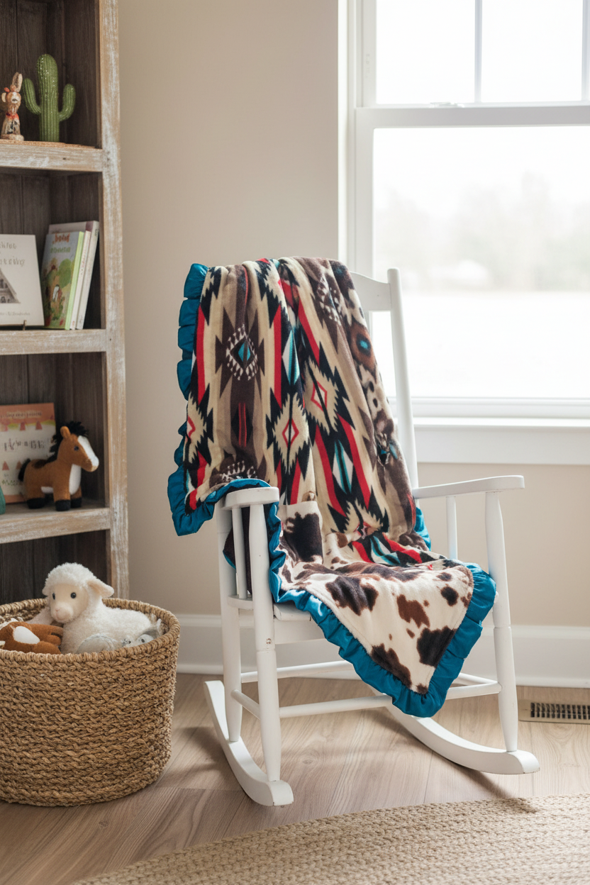 Brown Aztec and Cow Minky Western Blanket Rocking Chair