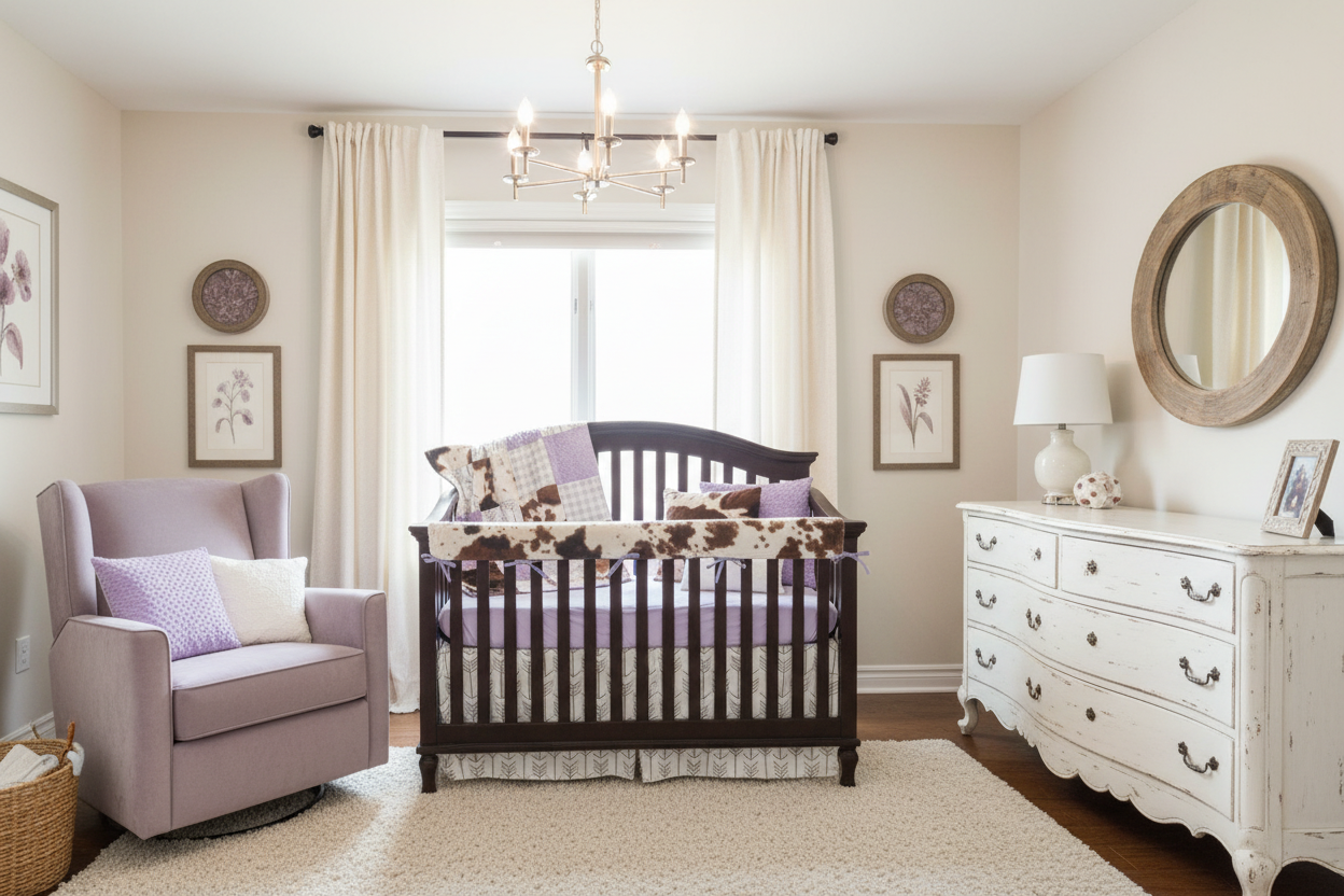 Brown Cow Purple Bedding Lilac Chair White Dresser