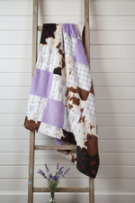 Brown Cow Purple Blanket Lifestyle on Ladder