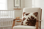 Brown Sugar Cow Hide Minky Pillow Cover Styled in Farmhouse Nursery